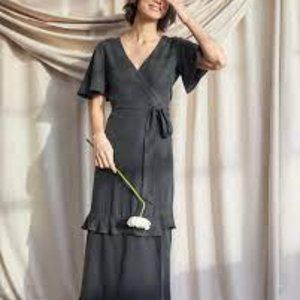 VETTA Tiered Wrap Dress in Washed Black - Size XL